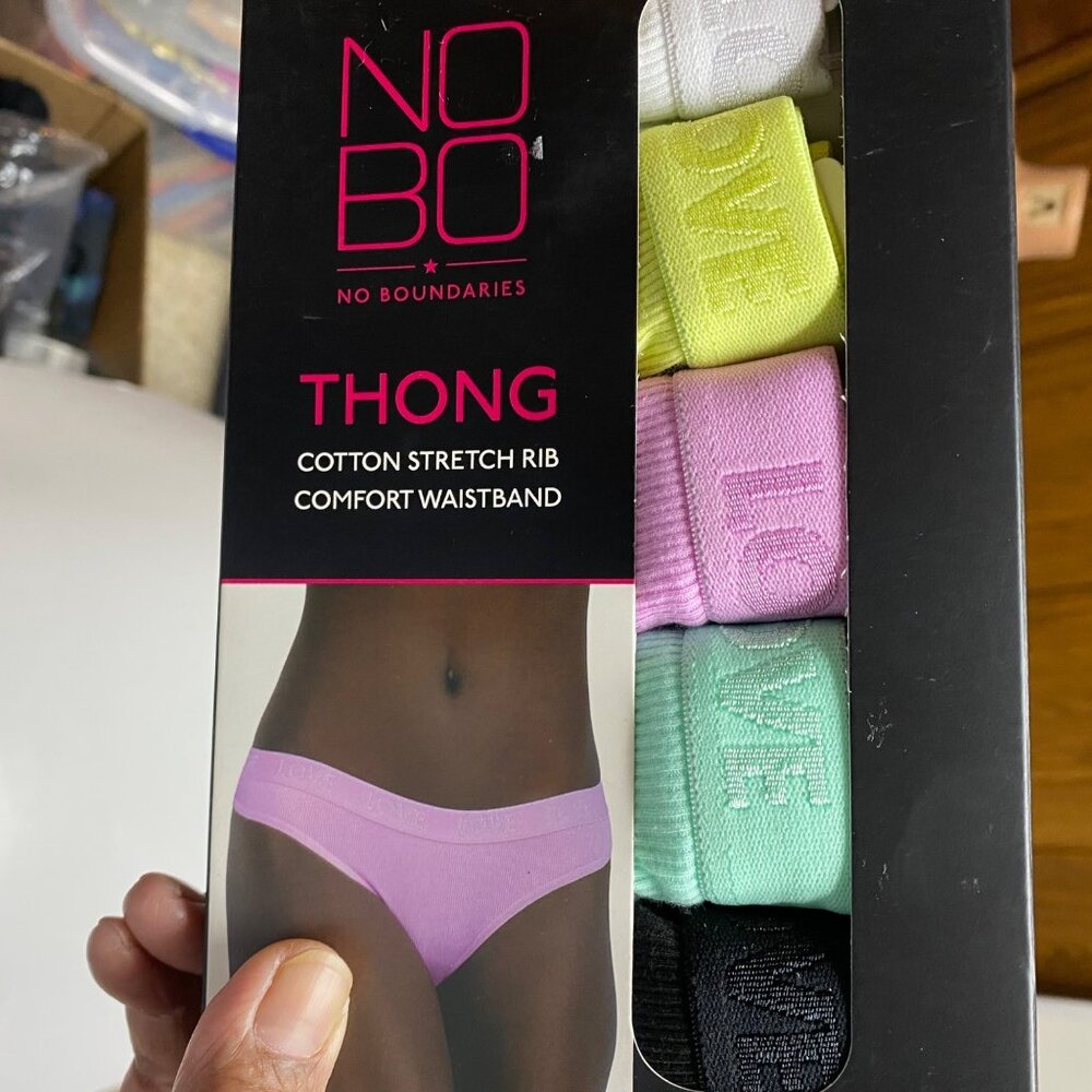 No Boundaries Womens 5-Pack Thong Underwear Stretch Rib Comfort Waistband XS NI